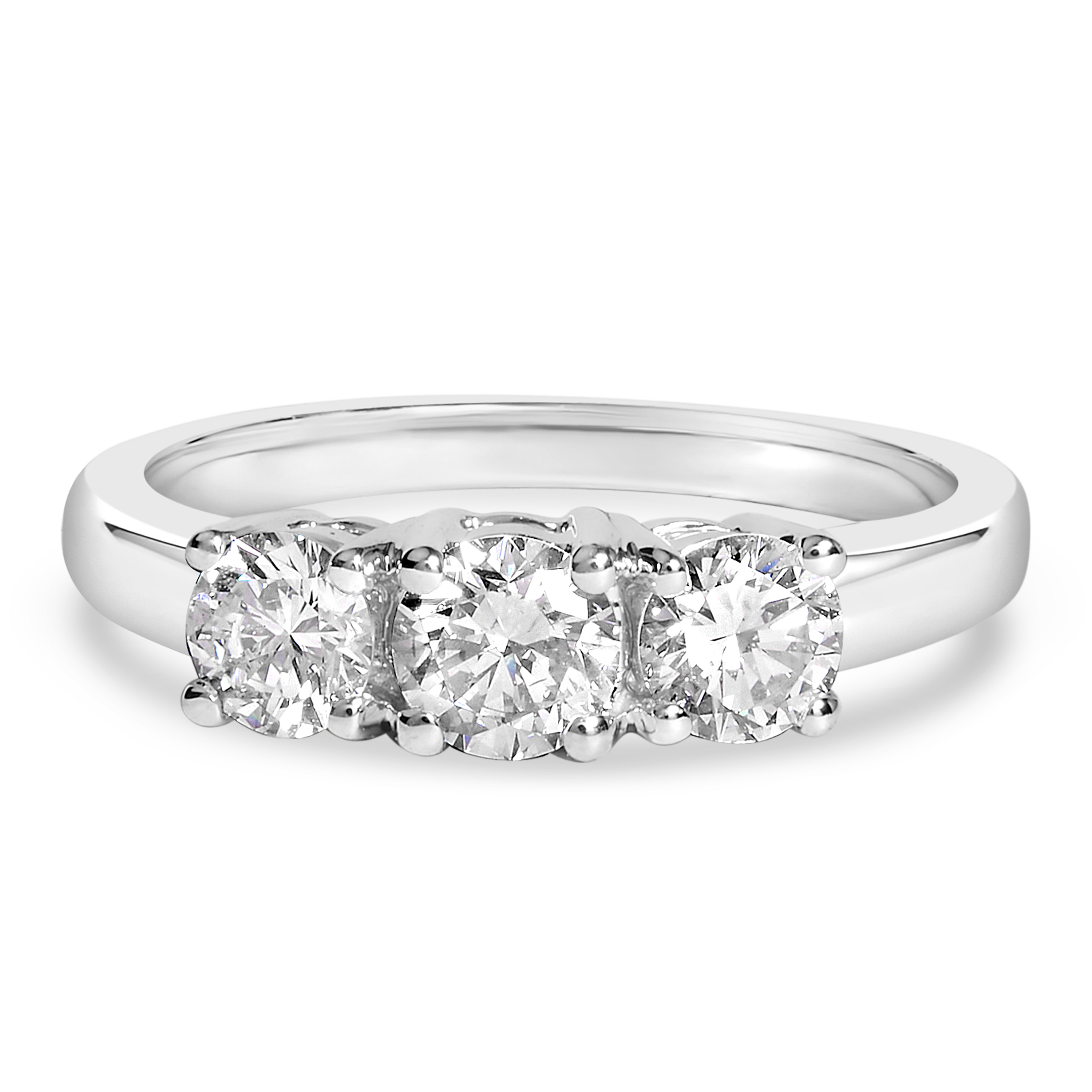14k White Gold 1.0 Cttw Round Lab Grown Diamond 3 Stone Ring (F-G Color,